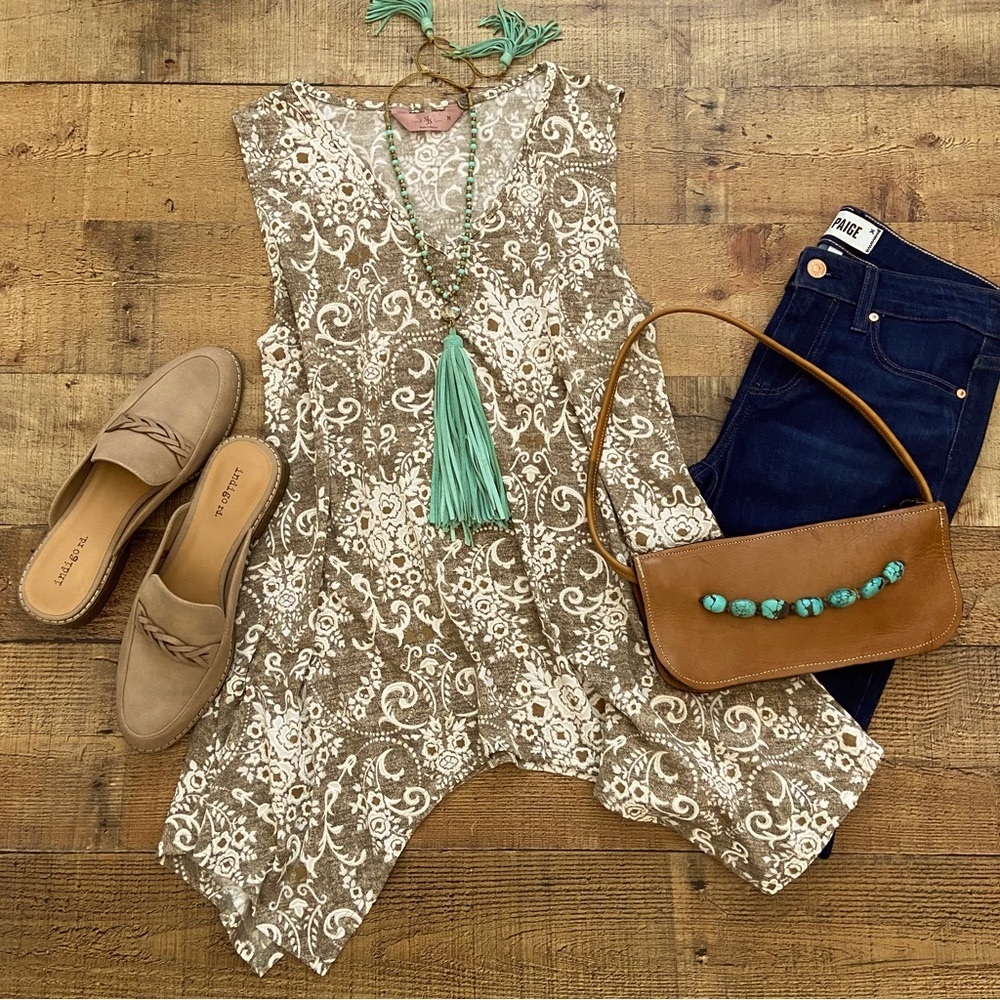 Swing Top in Golden Brown + Cream, Boho Vibe